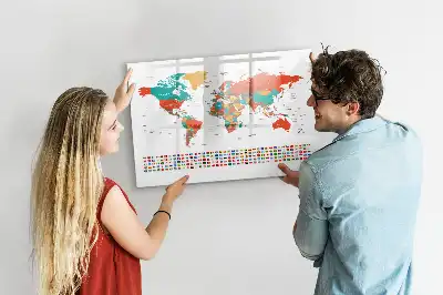Tablă magnetică cu ștergere uscată harta colorată a lumii