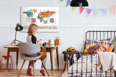 Tablă magnetică cu ștergere uscată harta colorată a lumii