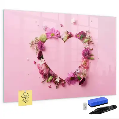 Tablă magnetică cu ștergere uscată design în formă de inimă din flori