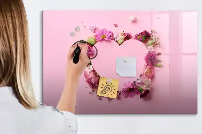 Tablă magnetică cu ștergere uscată design în formă de inimă din flori