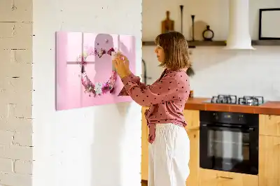 Tablă magnetică cu ștergere uscată design în formă de inimă din flori