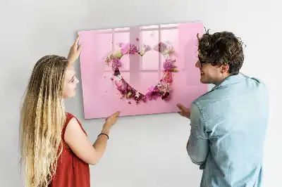 Tablă magnetică cu ștergere uscată design în formă de inimă din flori