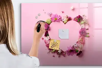 Tablă magnetică cu ștergere uscată design în formă de inimă din flori