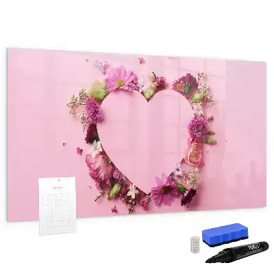 Tablă magnetică cu ștergere uscată design în formă de inimă din flori