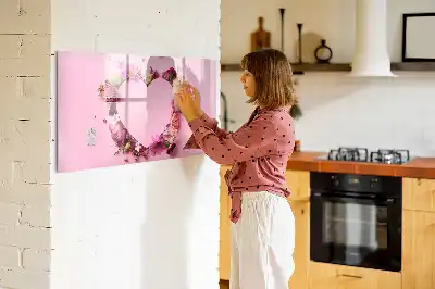 Tablă magnetică cu ștergere uscată design în formă de inimă din flori