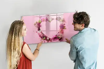 Tablă magnetică cu ștergere uscată design în formă de inimă din flori