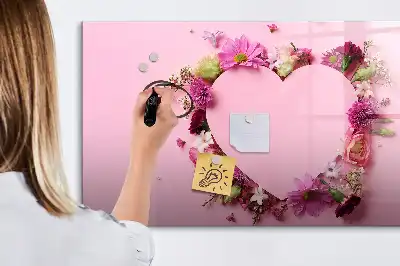 Tablă magnetică cu ștergere uscată design în formă de inimă din flori