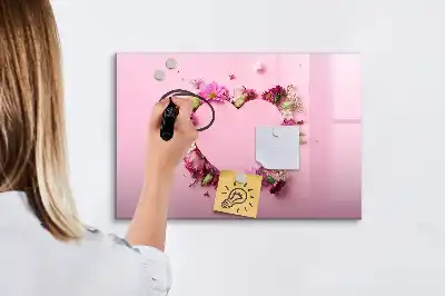 Tablă magnetică cu ștergere uscată design în formă de inimă din flori