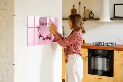 Tablă magnetică cu ștergere uscată design în formă de inimă din flori