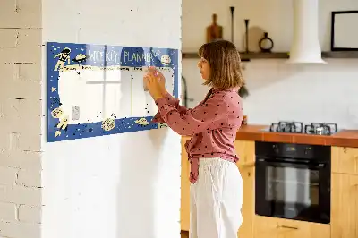 Tablă magnetică cu ștergere uscată planificator săptămânal cosmic