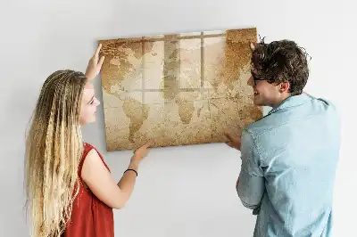 Harta lumii vintage tablă magnetică cu ștergere uscată
