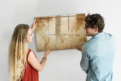 Harta lumii vintage tablă magnetică cu ștergere uscată