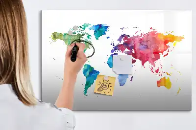 Harta lumii în acuarelă tablă magnetică cu ștergere uscată