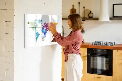Harta lumii în acuarelă tablă magnetică cu ștergere uscată