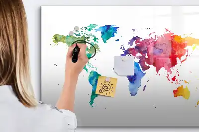 Harta lumii în acuarelă tablă magnetică cu ștergere uscată