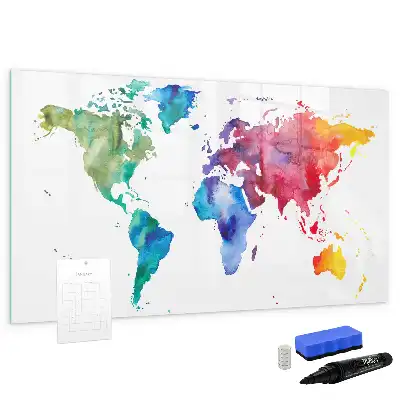 Harta lumii în acuarelă tablă magnetică cu ștergere uscată