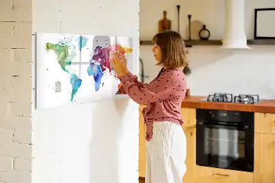 Harta lumii în acuarelă tablă magnetică cu ștergere uscată