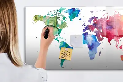 Harta lumii în acuarelă tablă magnetică cu ștergere uscată