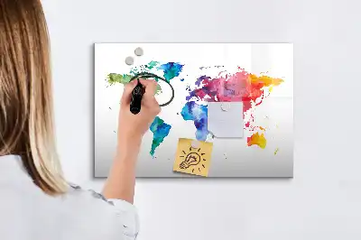 Harta lumii în acuarelă tablă magnetică cu ștergere uscată