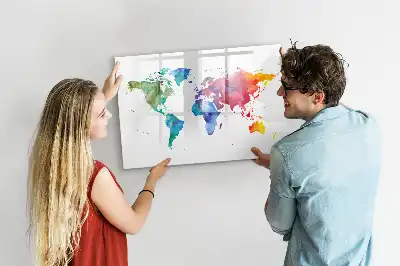 Harta lumii în acuarelă tablă magnetică cu ștergere uscată