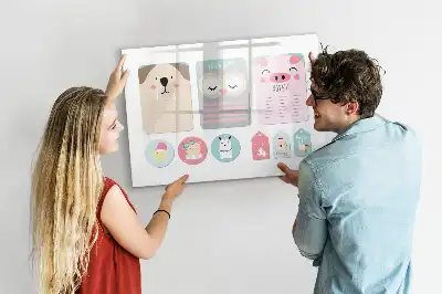 Tablă magnetică cu ștergere uscată model Animale vesele