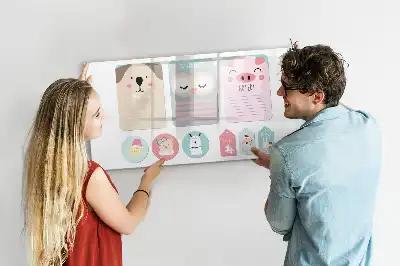 Tablă magnetică cu ștergere uscată model Animale vesele