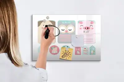 Tablă magnetică cu ștergere uscată model Animale vesele