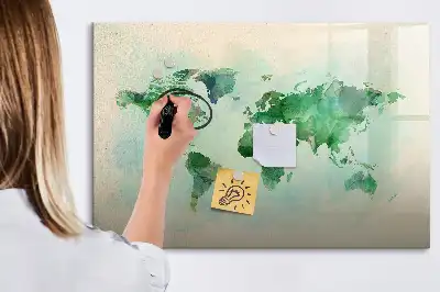 Tablă magnetică cu ștergere uscată cu model de hartă a lumii în acuarelă
