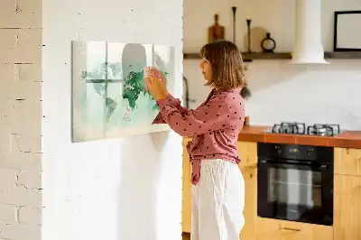 Tablă magnetică cu ștergere uscată cu model de hartă a lumii în acuarelă
