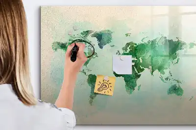 Tablă magnetică cu ștergere uscată cu model de hartă a lumii în acuarelă
