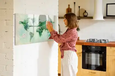Tablă magnetică cu ștergere uscată cu model de hartă a lumii în acuarelă