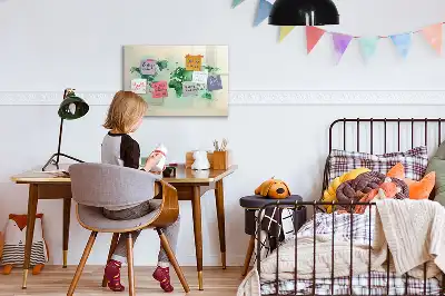 Tablă magnetică cu ștergere uscată cu model de hartă a lumii în acuarelă