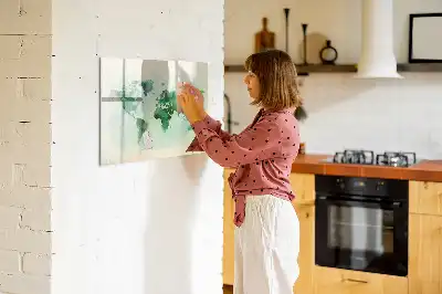 Tablă magnetică cu ștergere uscată cu model de hartă a lumii în acuarelă