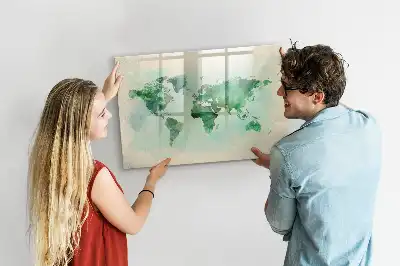 Tablă magnetică cu ștergere uscată cu model de hartă a lumii în acuarelă