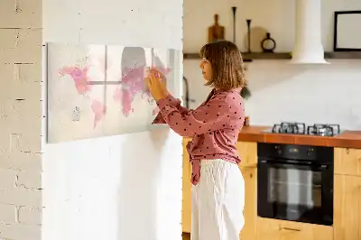 Tablă magnetică cu ștergere uscată cu hartă a lumii în acuarelă