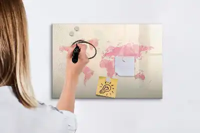 Tablă magnetică cu ștergere uscată cu hartă a lumii în acuarelă