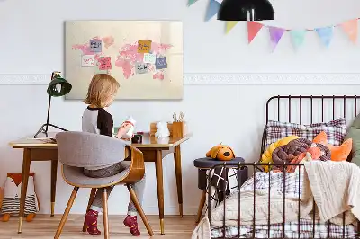 Tablă magnetică cu ștergere uscată cu hartă a lumii în acuarelă