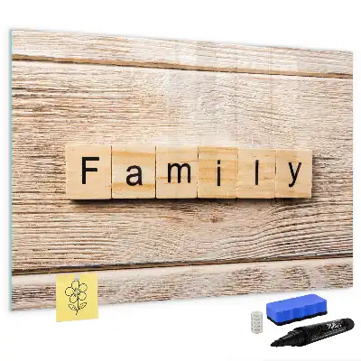 Tablă magnetică cu ștergere uscată cu textul Familie