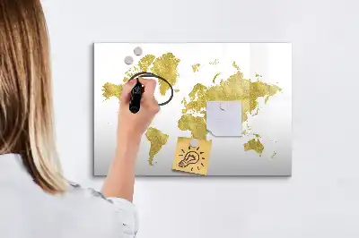 Harta aurie a lumii tablă magnetică cu ștergere uscată