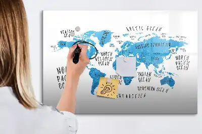 Tablă magnetică cu ștergere uscată cu design harta albastră a Pământului