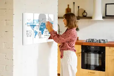 Tablă magnetică cu ștergere uscată cu design harta albastră a Pământului
