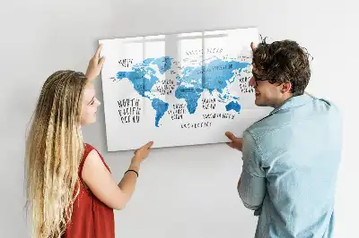 Tablă magnetică cu ștergere uscată cu design harta albastră a Pământului
