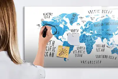 Tablă magnetică cu ștergere uscată cu design harta albastră a Pământului