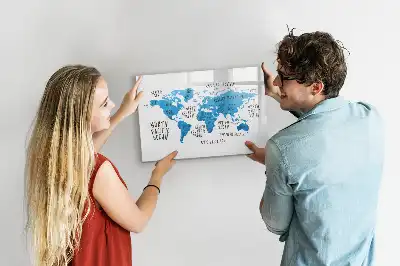 Tablă magnetică cu ștergere uscată cu design harta albastră a Pământului