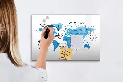 Tablă magnetică cu ștergere uscată cu design harta albastră a Pământului
