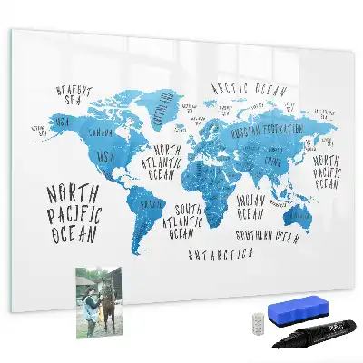 Tablă magnetică cu ștergere uscată cu design harta albastră a Pământului