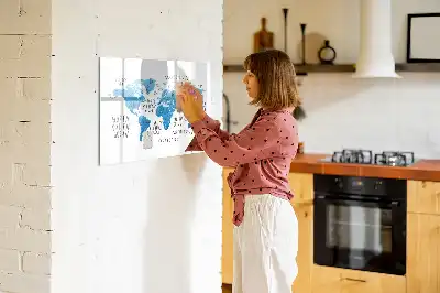 Tablă magnetică cu ștergere uscată cu design harta albastră a Pământului