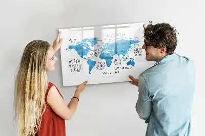 Tablă magnetică cu ștergere uscată cu design harta albastră a Pământului