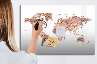 Tablă magnetică cu ștergere uscată cu imprimeu de hartă veche pe cărămidă
