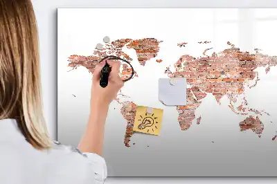 Tablă magnetică cu ștergere uscată cu imprimeu de hartă veche pe cărămidă